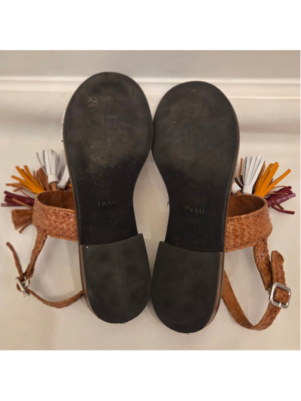 Women's FRAU Brown and White Tassel Sandals Size 8.5 - Picture 8 of 9